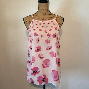 CAbi Women's Floating Poppies tie-back halter tank top in pink floral medium